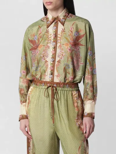 Zimmermann Floral Lounge Set Long Sleeve Top In Green