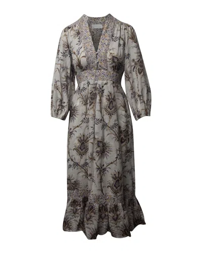 Zimmermann Floral Midi Dress In Cream Linen In White