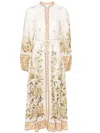 Zimmermann Golden Belted Floral-print Linen Midi Dress In Neutrals