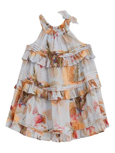 Zimmermann Floral Mini Halterneck Dress With Applique Bow In Multi