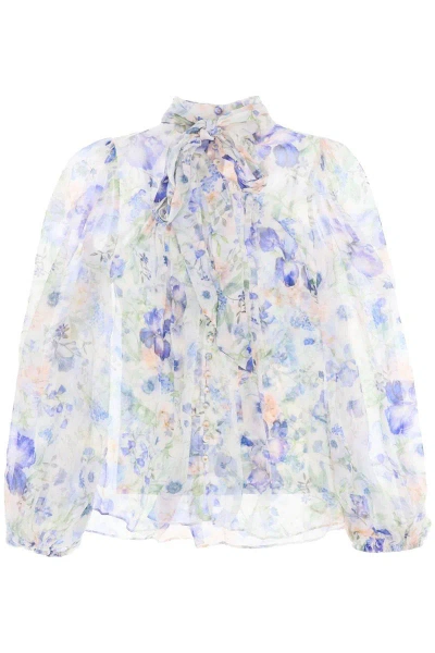 Zimmermann "floral Nature Blouse With Puff In White