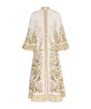 Zimmermann Golden Belted Floral-print Linen Midi Dress In Nude