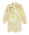 Zimmermann Broderie Anglaise-trimmed Floral-print Linen-gauze Mini Dress In Nude