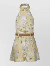 Zimmermann Acacia Belted Floral-print Linen Halterneck Playsuit
