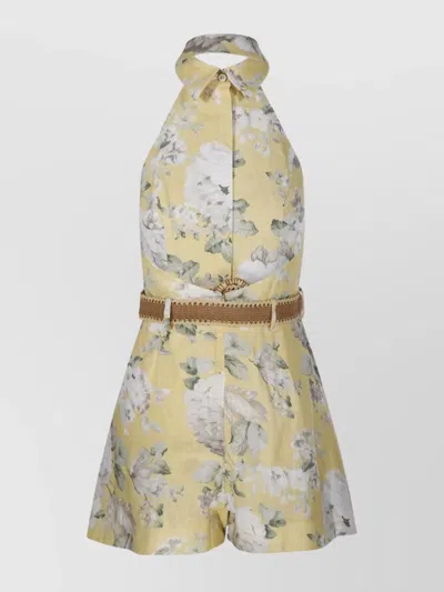 ZIMMERMANN FLORAL PATTERN HALTER PLAYSUIT