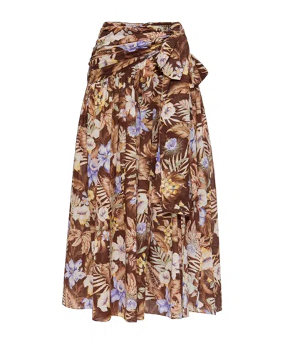 Zimmermann Coco Belted Pleated Floral-print Cotton-voile Maxi Skirt In Multi