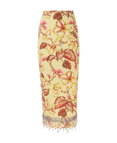 Zimmermann Back Slit Pencil Skirt In Printed Linen In Multicolor