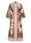 Zimmermann Floral-patterned Linen Maxi Dress With Puffed Sleeves In Brown