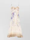 Zimmermann Dawning Belted Floral-print Linen And Silk-blend Midi Dress