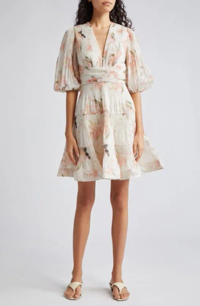 ZIMMERMANN FLORAL PLISSÉ FIT & FLARE DRESS