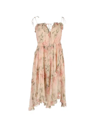 Pre-owned Zimmermann Floral-print Asymmetric Dress In Pink