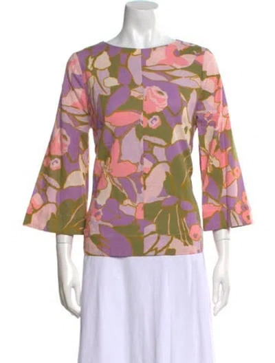 Pre-owned Zimmermann Floral Print Bateau Neckline Blouse In Pink