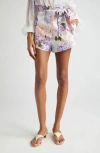 Zimmermann Dawning Printed Silk Flat Front Shorts In Multi Hydrangea