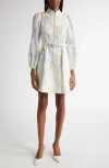 Zimmermann Floral Pattern Dress With High Neckline And Puffed Sleeves In Lilac Floral