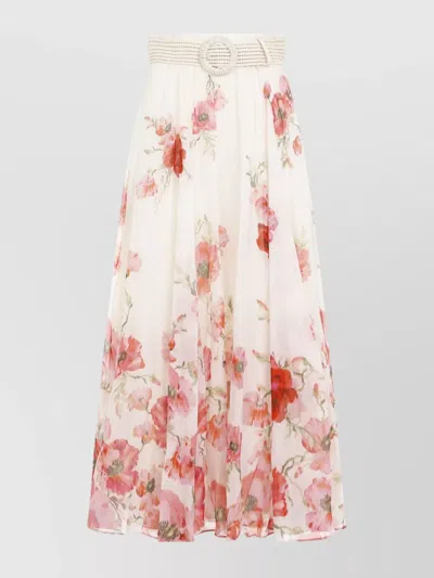 Zimmermann Lightburst Floral Maxi Skirt In Creamredfloral