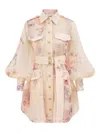 Zimmermann Hypnotic Floral Print Long Sleeve Organza Shirtdress In Pink