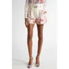 Zimmermann Crush Belted Floral-print Silk And Cotton-blend Twill Shorts In Scarlet Floral