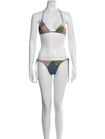 Pre-owned Zimmermann Floral Print Bikini In Blue