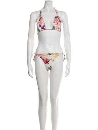 Pre-owned Zimmermann Floral Print Bikini In Blue