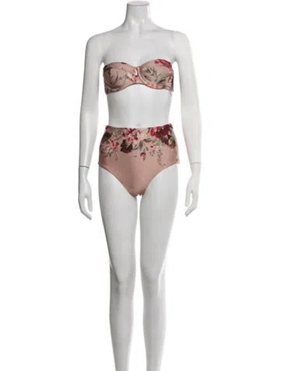 Pre-owned Zimmermann Floral Print Bikini In Green/pink