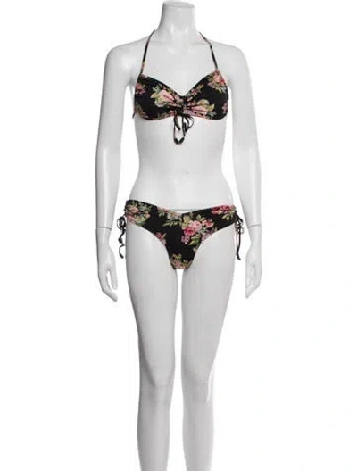 Pre-owned Zimmermann Floral Print Bikini W/ Tags In Black