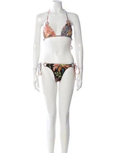 Pre-owned Zimmermann Floral Print Bikini W/ Tags In Pink
