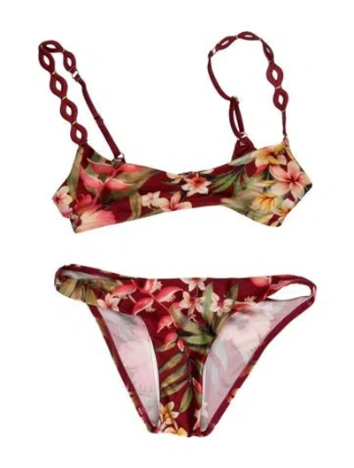 Pre-owned Zimmermann Floral Print Bikini W/ Tags In Red