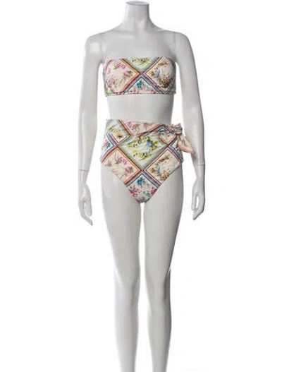 Pre-owned Zimmermann Floral Print Bikini W/ Tags In White