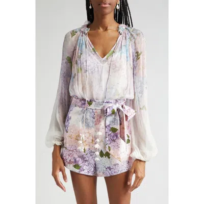 Zimmermann Floral Print Billow Top In Multi Hydrangea