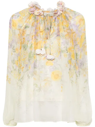 Zimmermann Harmony Billow Blouse In Nude & Neutrals