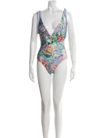 Pre-owned Zimmermann Floral Print Bow Accents One-piece In Green