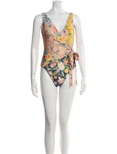 Pre-owned Zimmermann Floral Print Bow Accents One-piece In White