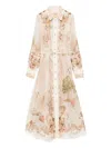 Zimmermann Memento Map Print Long Sleeve Belted Shirtdress In Neutral