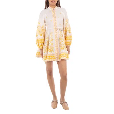 Zimmermann Floral-print Buttoned Mini Dress In Yellow