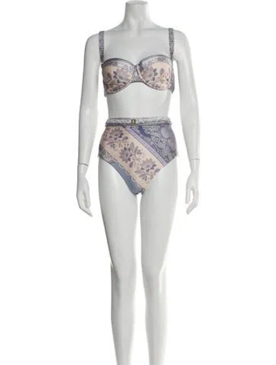 Pre-owned Zimmermann Floral Print Chain-link Accents Bikini In Green