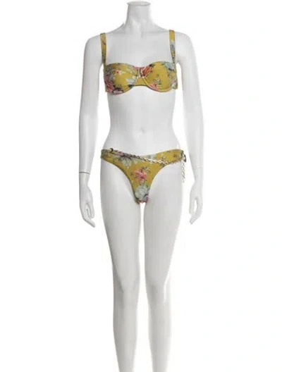 Pre-owned Zimmermann Floral Print Chain-link Accents Bikini In Neutral