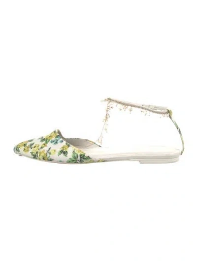 Pre-owned Zimmermann Floral Print Chain-link Accents Flats In White
