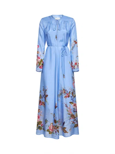 Zimmermann Floral-print Cornflower Silk Habotai Patience Maxi Dress In Blue