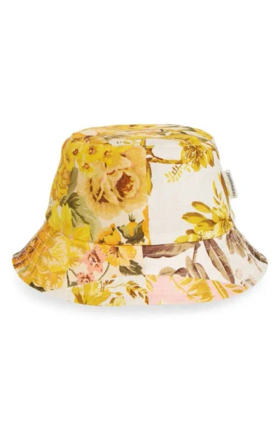 Zimmermann Floral Print Cotton Canvas Bucket Hat In Patch Floral