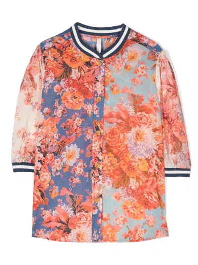 Zimmermann Kids' Floral-print Cotton Shirt In Pink