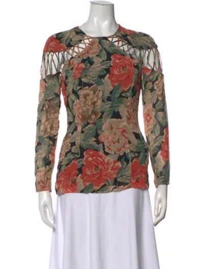 Pre-owned Zimmermann Floral Print Crew Neck Blouse In Black