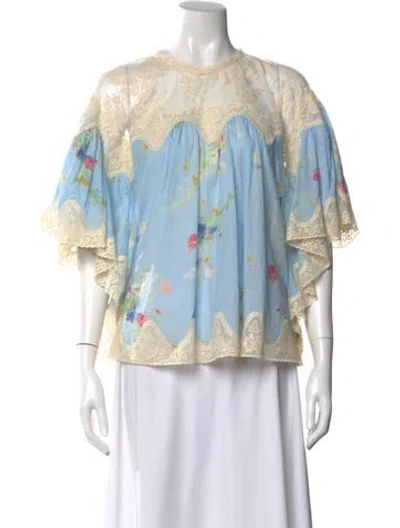 Pre-owned Zimmermann Floral Print Crew Neck Blouse In Blue