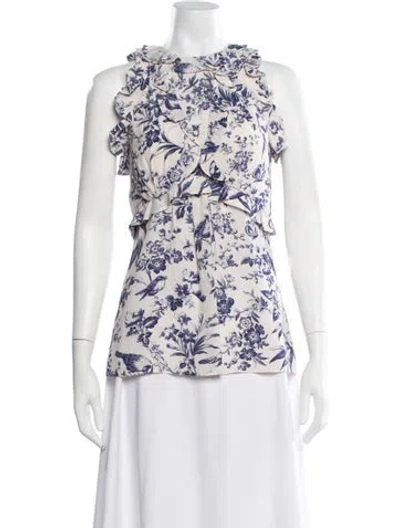 Pre-owned Zimmermann Floral Print Crew Neck Blouse In Blue
