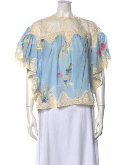 Pre-owned Zimmermann Floral Print Crew Neck Blouse In Blue
