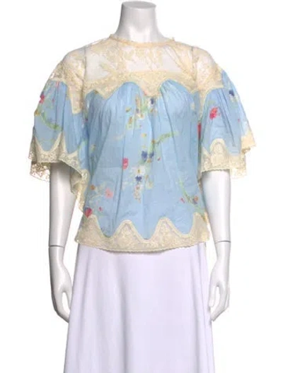 Pre-owned Zimmermann Floral Print Crew Neck Blouse In Blue