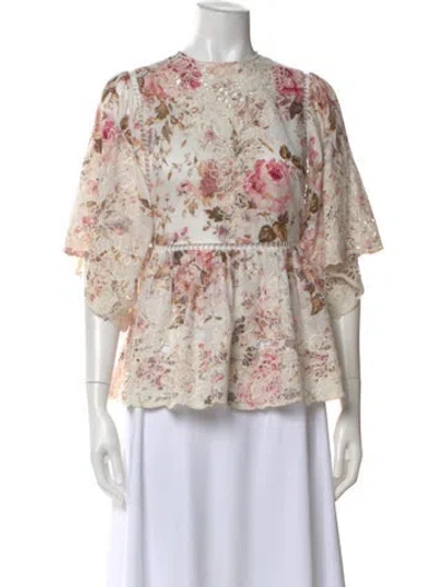 Pre-owned Zimmermann Floral Print Crew Neck Blouse In Neutral