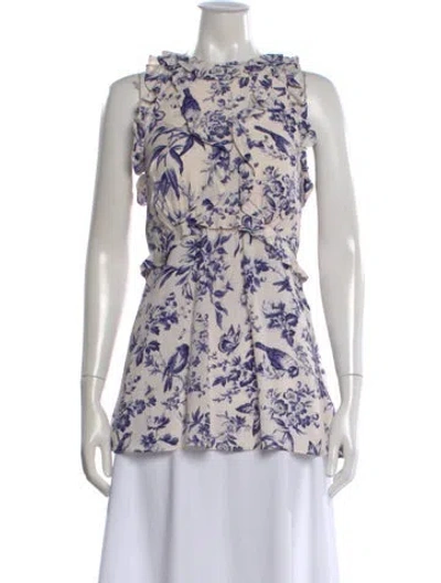 Pre-owned Zimmermann Floral Print Crew Neck Blouse In Neutral