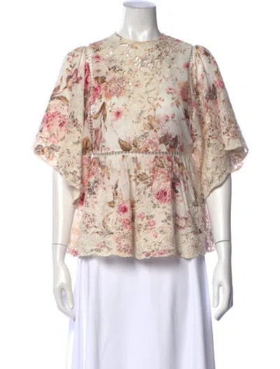 Pre-owned Zimmermann Floral Print Crew Neck Blouse In Neutral