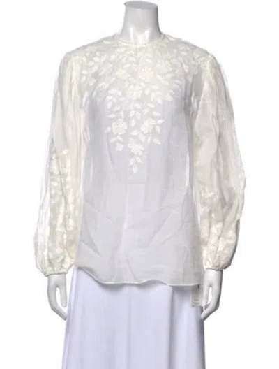 Pre-owned Zimmermann Floral Print Crew Neck Blouse In Neutrals
