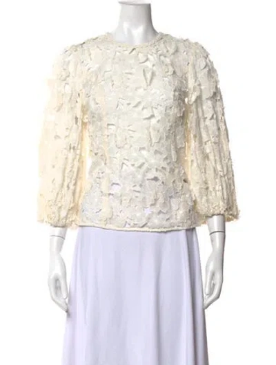 Pre-owned Zimmermann Floral Print Crew Neck Blouse In Neutrals